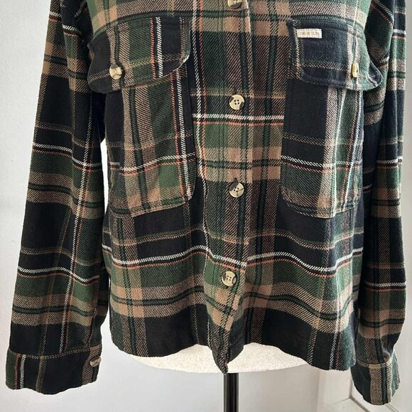 Brixton Forest Green Plaid Cotton Blend Cropped Shacket with Pockets – US S - Picture 4 of 12